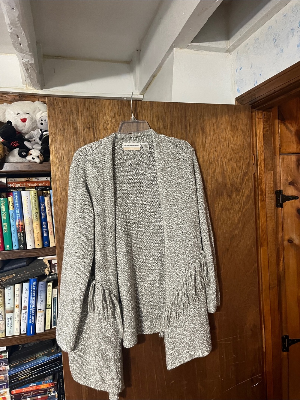 Alfred Dunner Gray Open-Front Fringe Cardigan